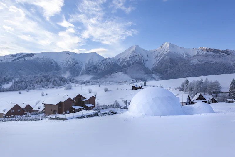 An igloo in a snowy mountain village